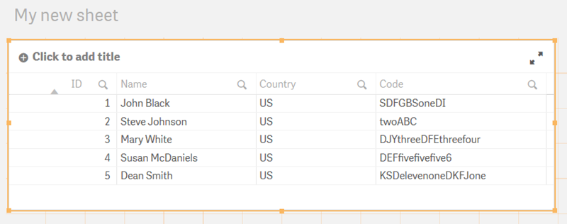 Tabelle mit den Daten, die anhand der Funktion „MapSubString“ geladen wurden.