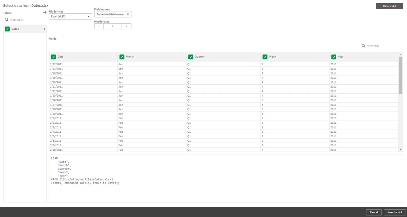 Datenvorschaufenster für die Dates-Datendatei