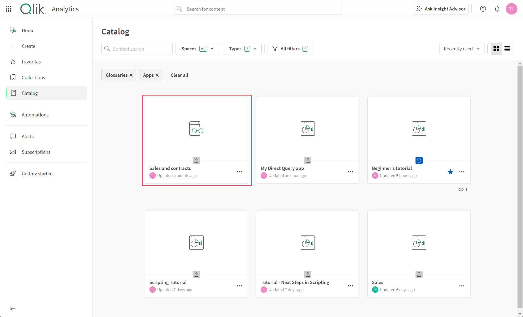 Unternehmensglossar ist ein Ressourcentyp in Qlik Cloud