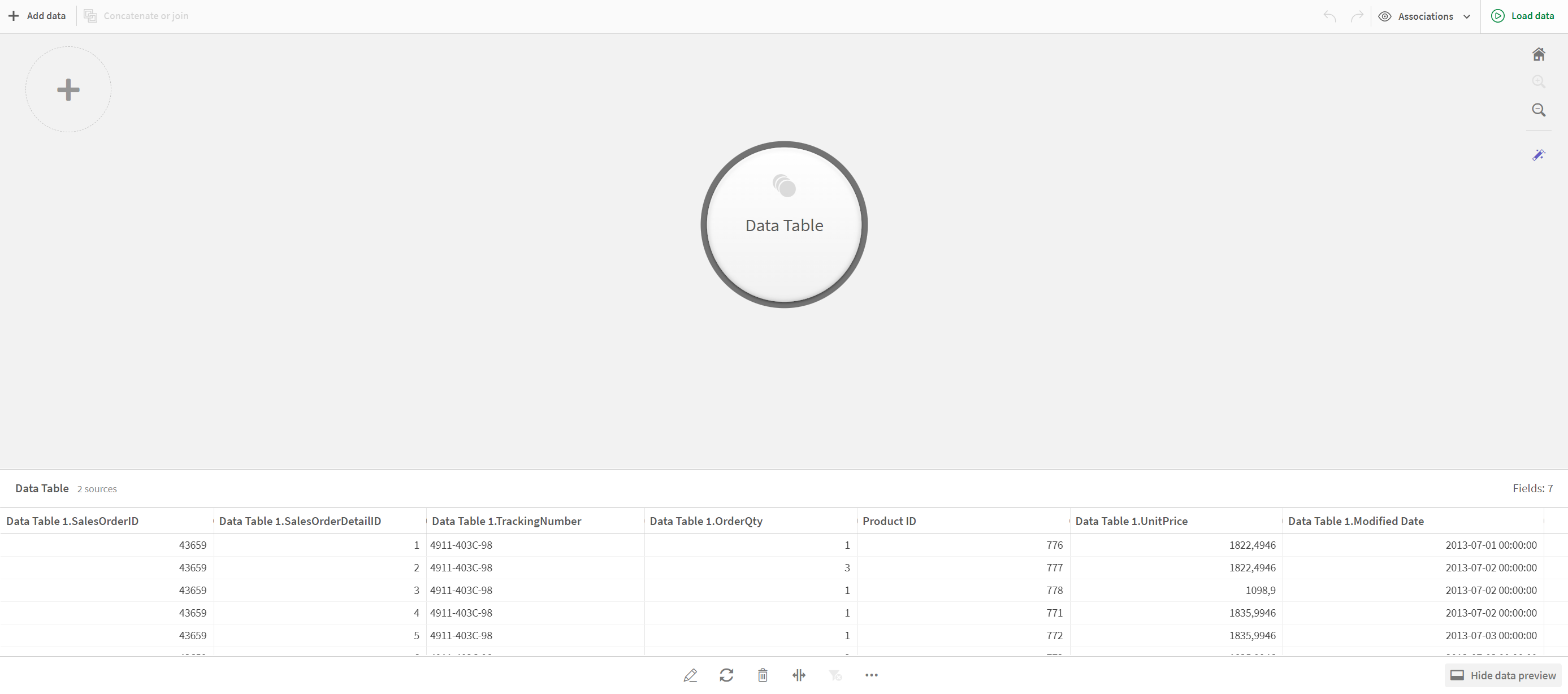 Datenmanager mit der Blase 'Datentabelle'.