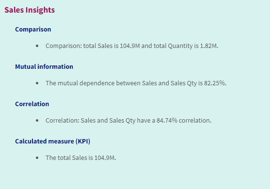 Native NL insights object, with custom styling applied