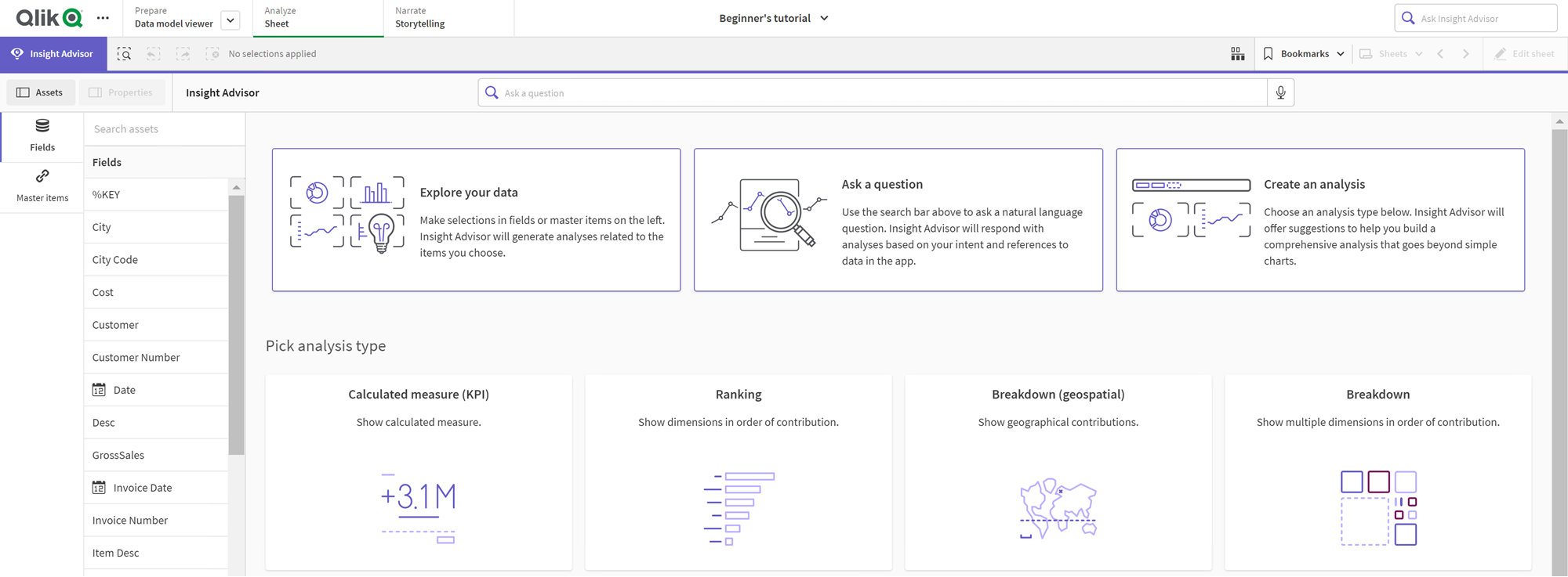 The Insight Advisor button for opening Insight Advisor.