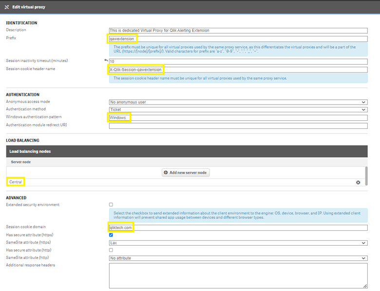 Creating a virtual proxy in the Qlik Management Console.