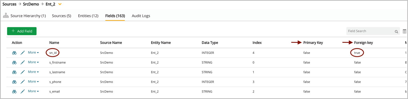 Foreign keys equals true in source module field grid if defined in preferences