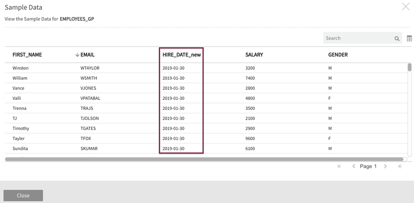 Sample data displays the new runtime value in the parameterized field