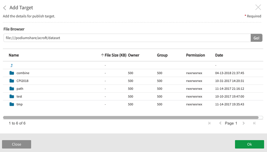 File browser to configure URI