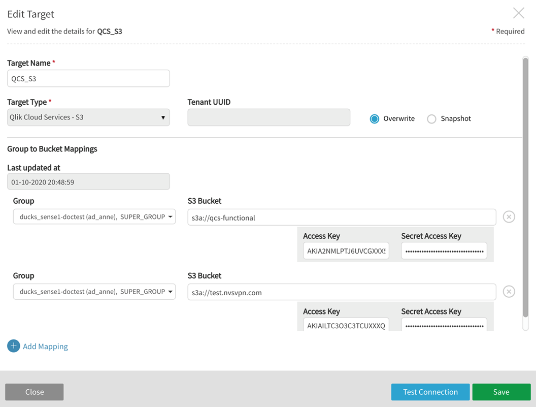 Add or edit target to publish files on Qlik Cloud Services_S3