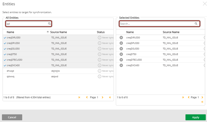 Apply targeted sync on entities meeting search criteria