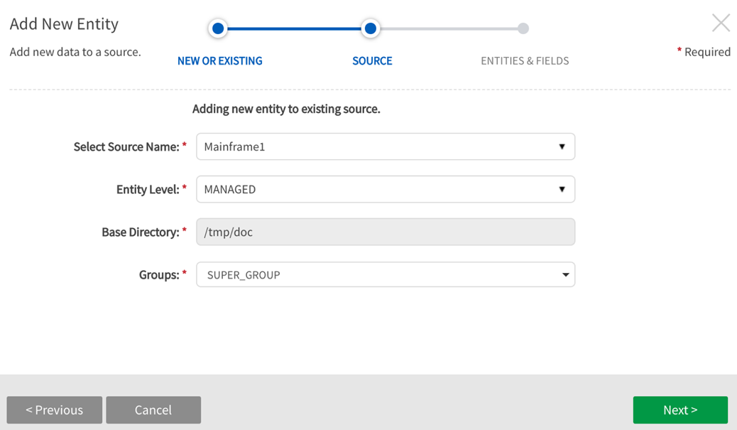 Complete source configuration fields