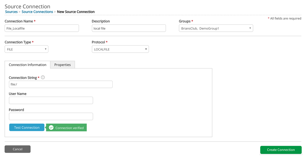 File connection through localfile protocol