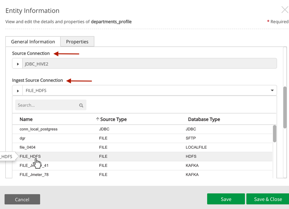 Source connection and selection of ingest source connection