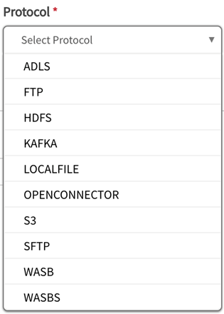 Protocol options for file json xml and mainframe connection types