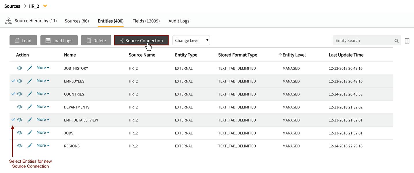 Bulk entities can be configured with one source connection configuration