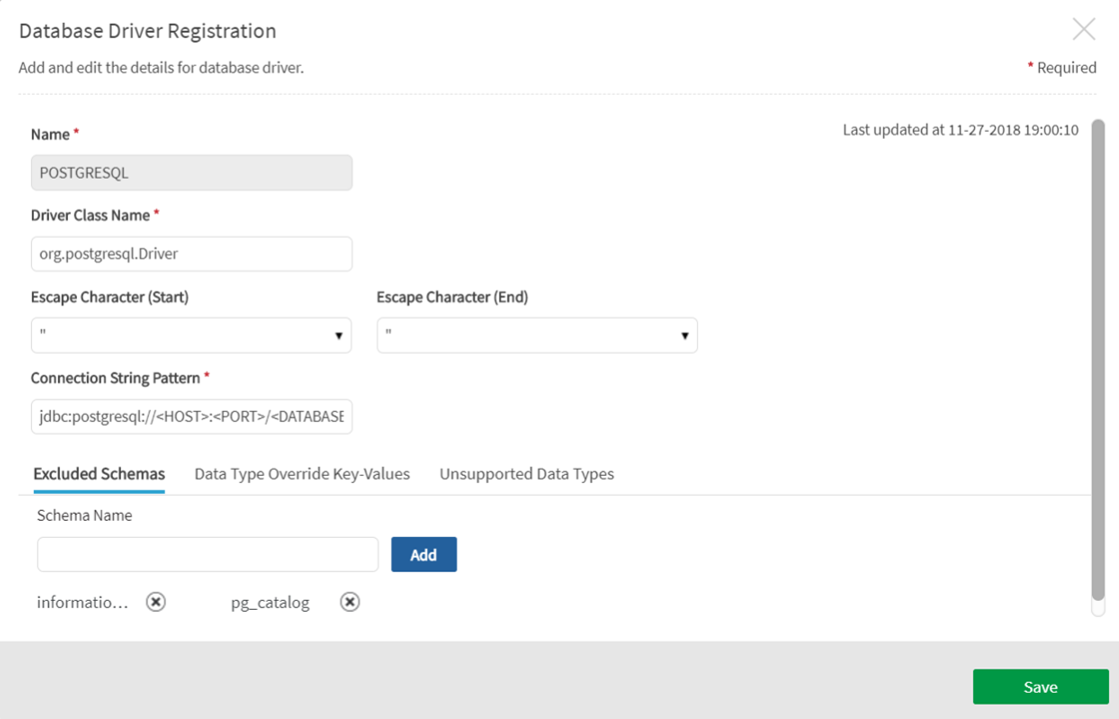 Add and edit the details for the database driver