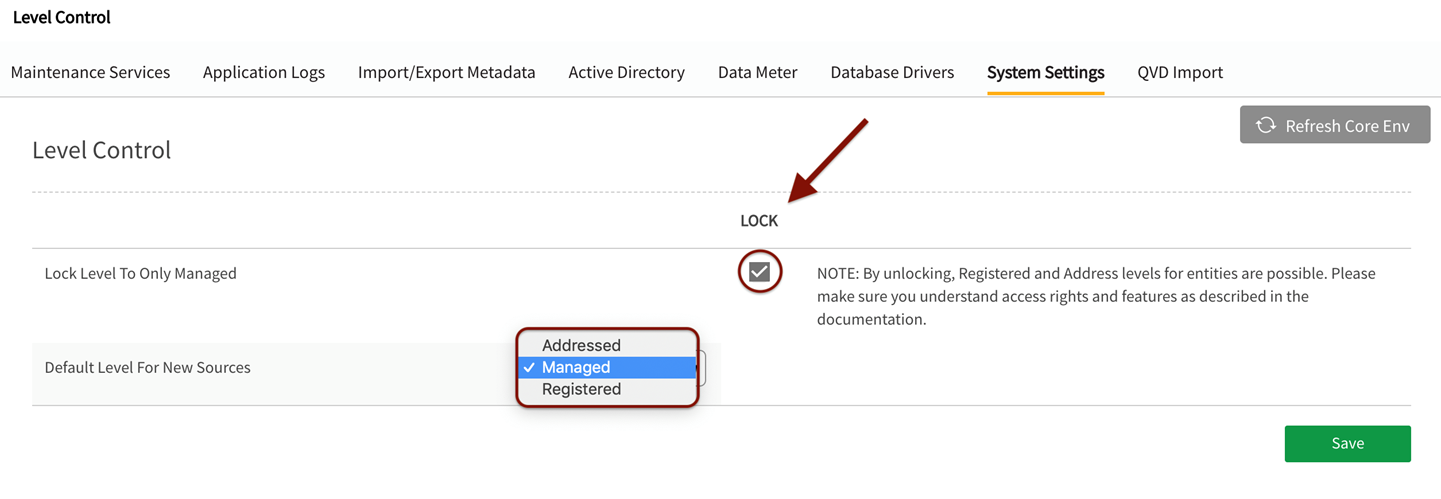 Checkbox to lock level to managed only