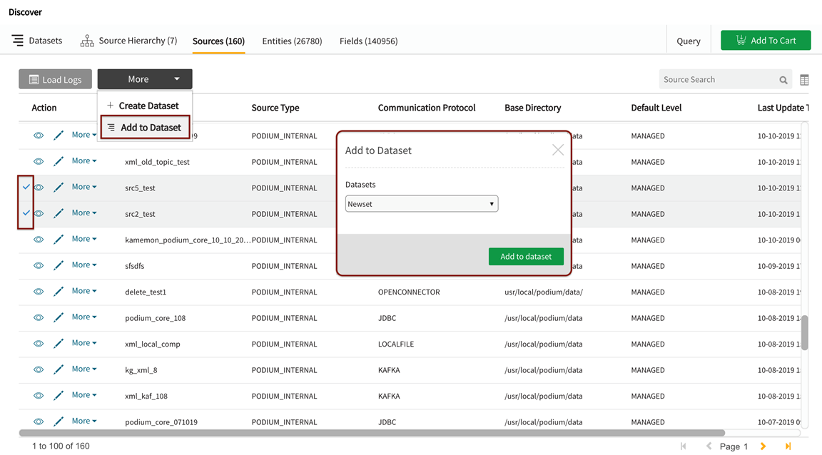 Add sources or entities to an existing dataset 