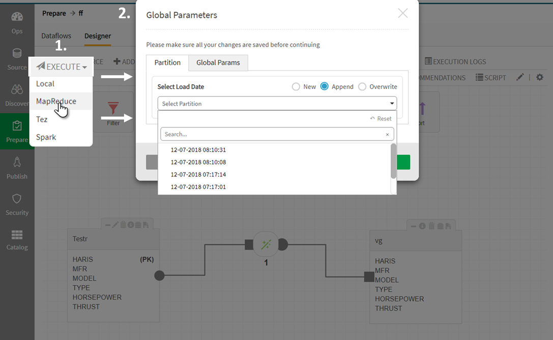 Partition options display when an execution engine is selected