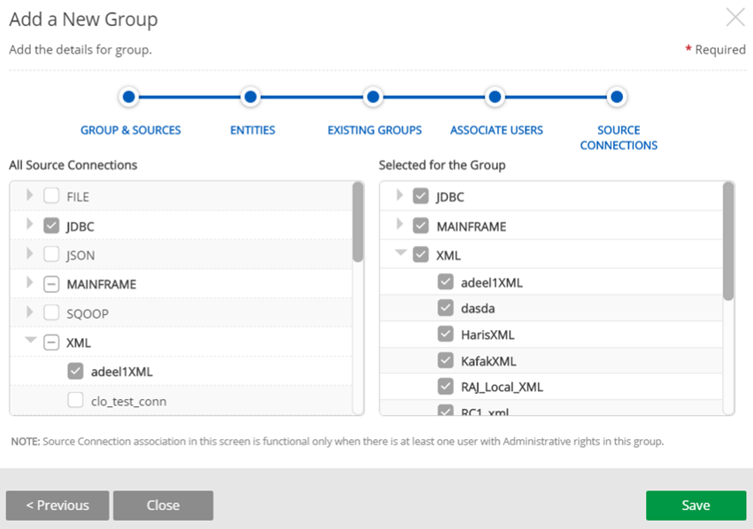 Added source connections populate to selected list