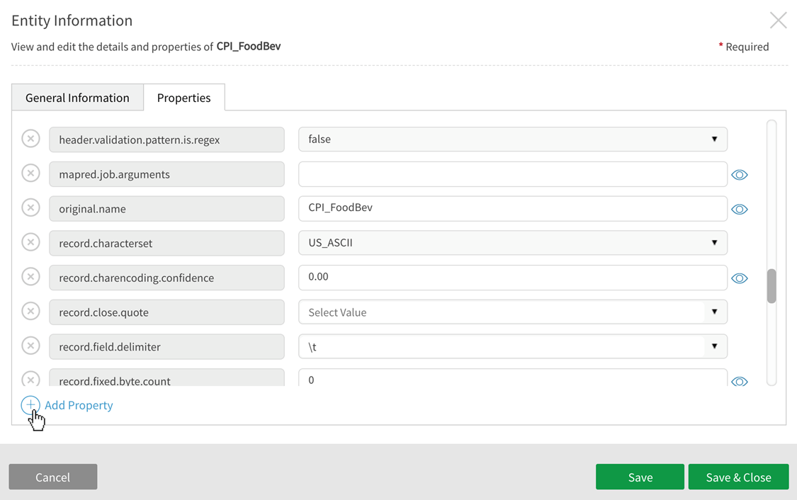 External entity property panel