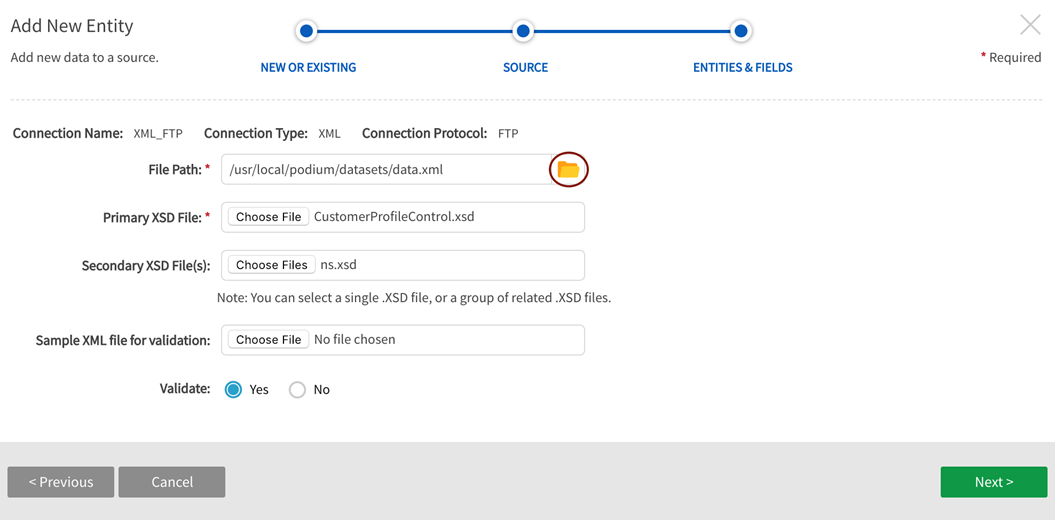 XML metadata method provide filepath and XSDs