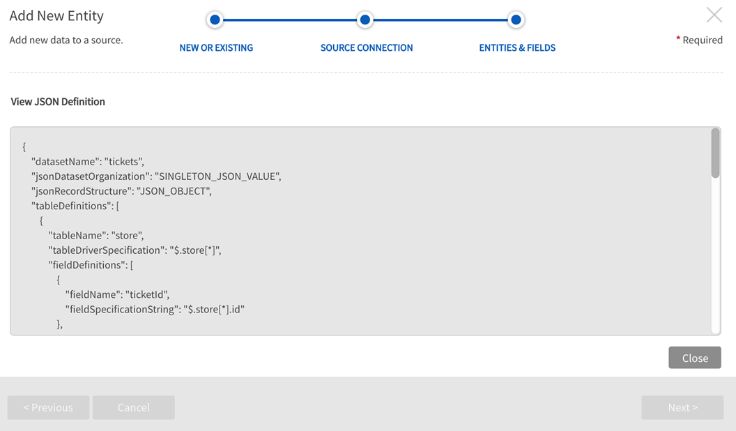 Select view of JSON definition file to ensure HEN file is parsed