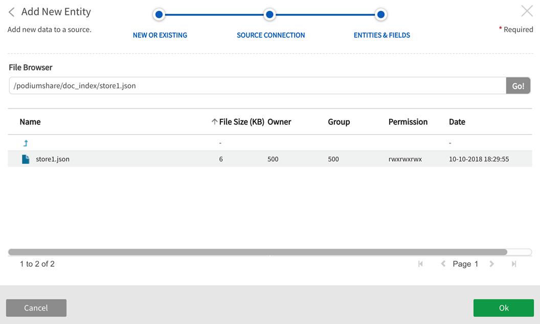 Select data file for new entity