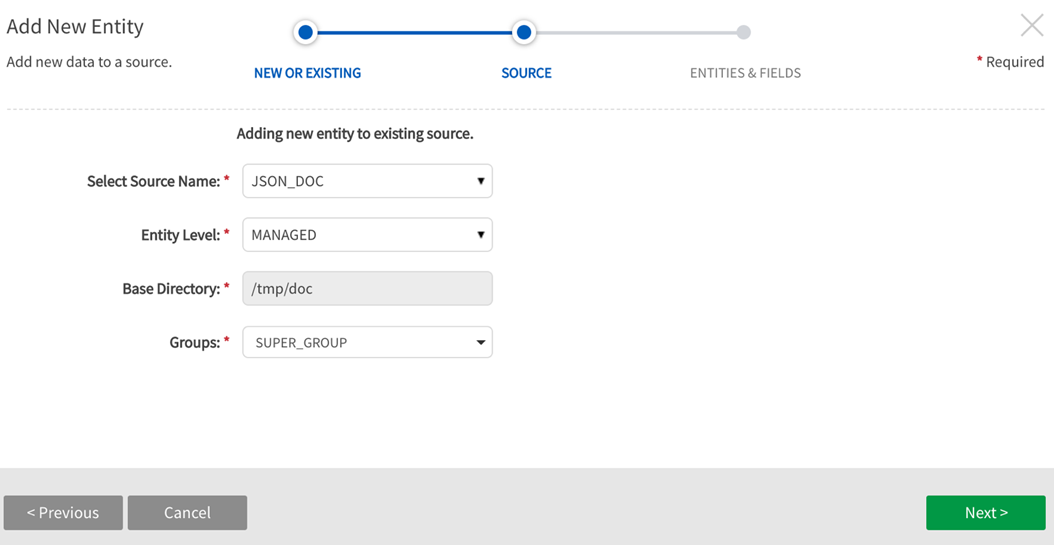 Complete source configuration fields