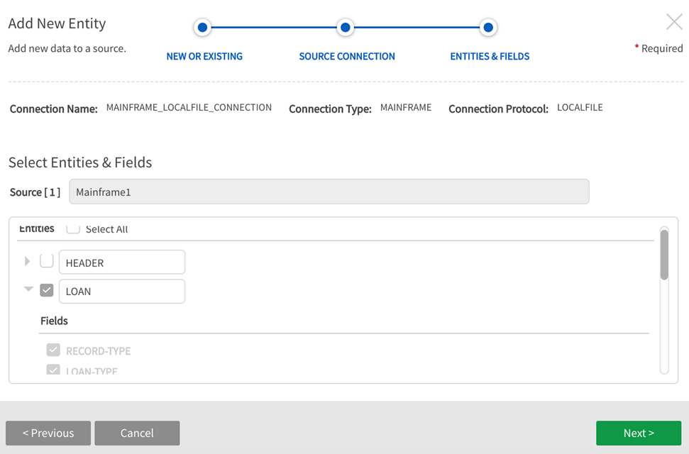 Select entities to add to the source