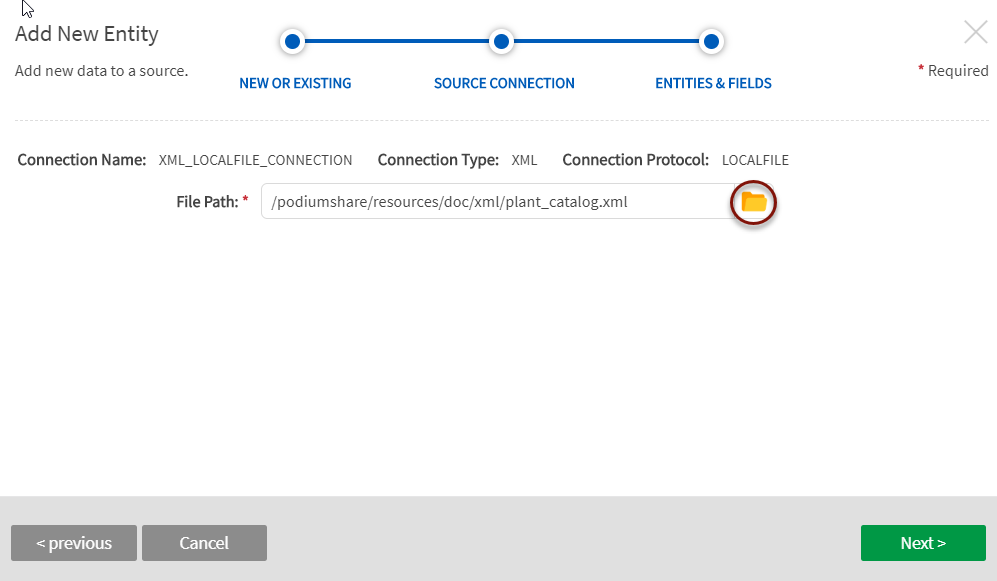 Entity ingest file path browser