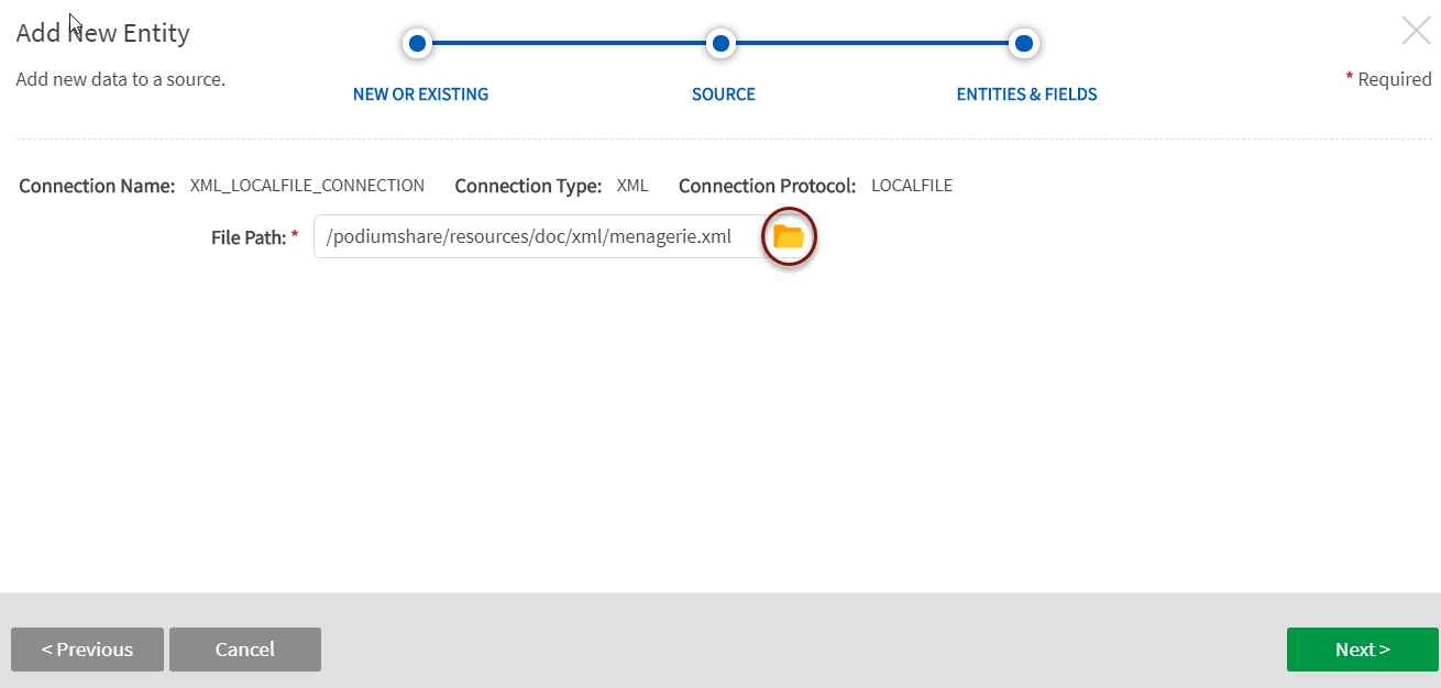 Entity ingest file path browser