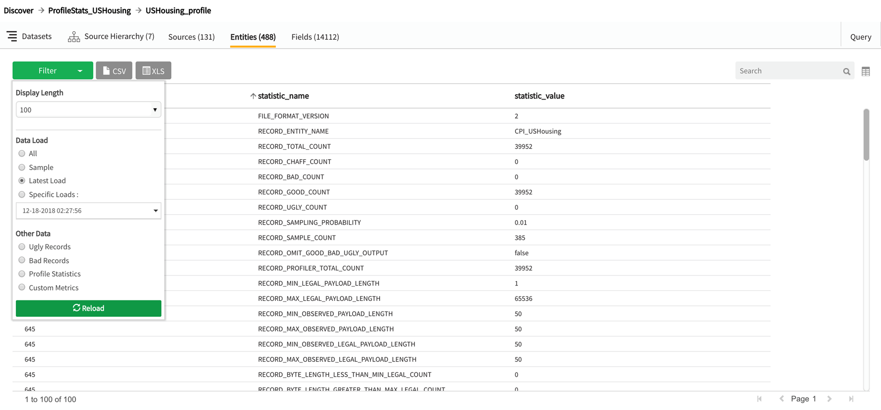 Profile data latest load of profile values