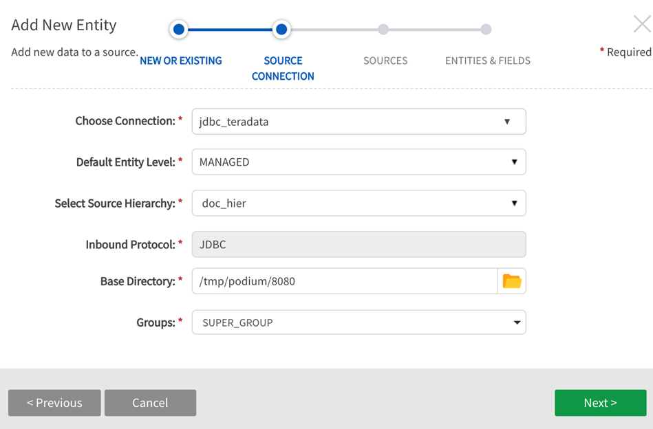 Complete source connection screen select next