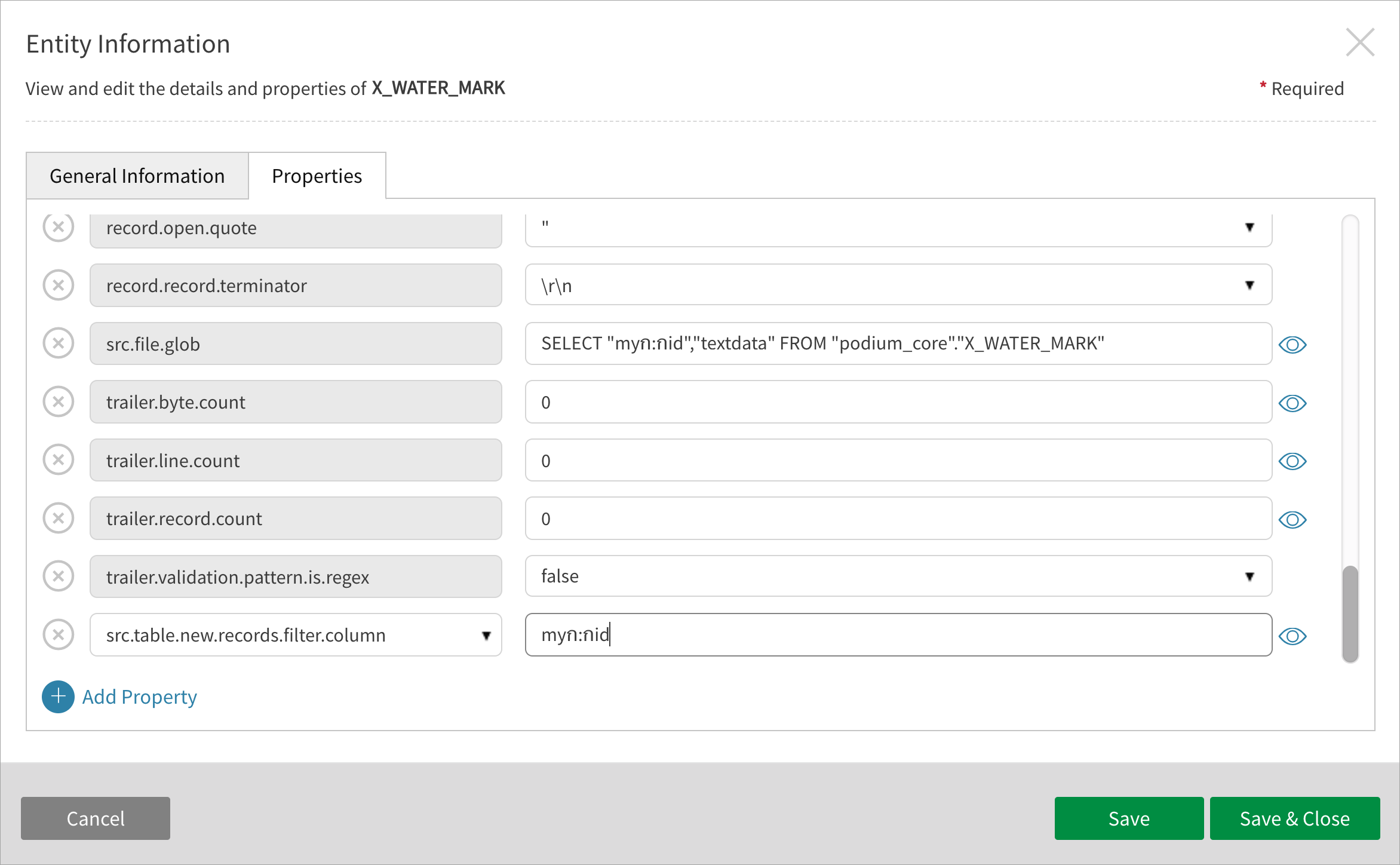 Add and edit the entity property src.table.new.record.filter.column