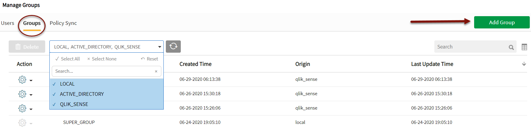 Add group after domain selection