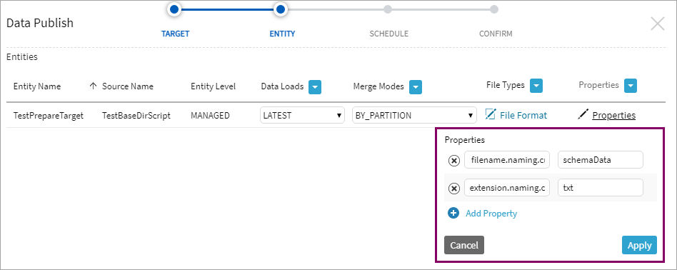 Publish definition properties for PARQUET and TEXTFILE file formats