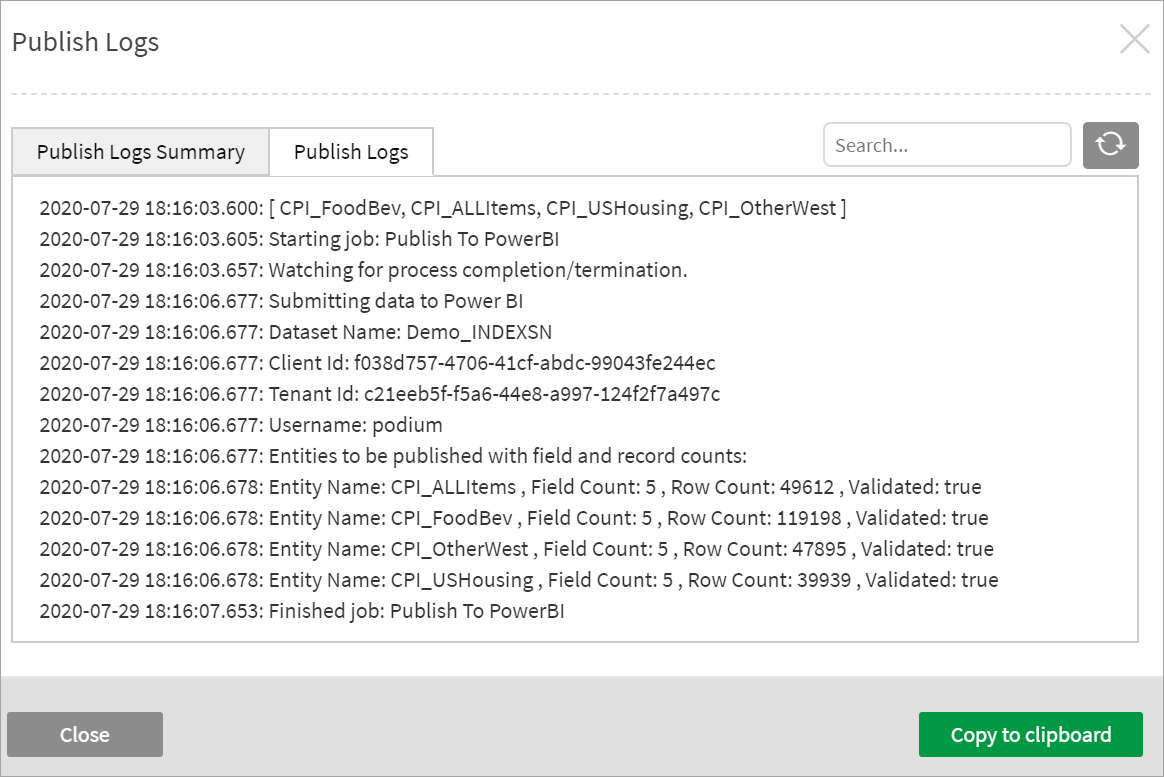 Power to BI logs