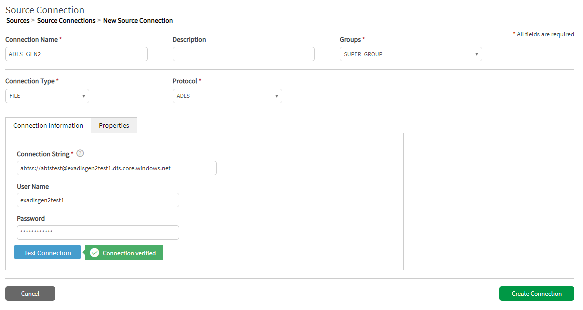 File connection though ADLS Gen2 protocol