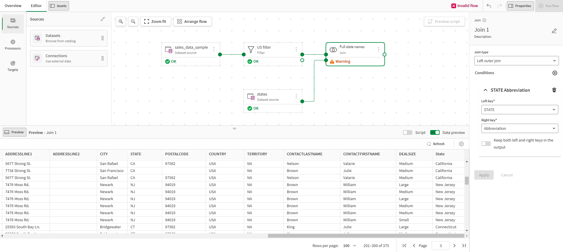 Join processor configuration to retrieve state names