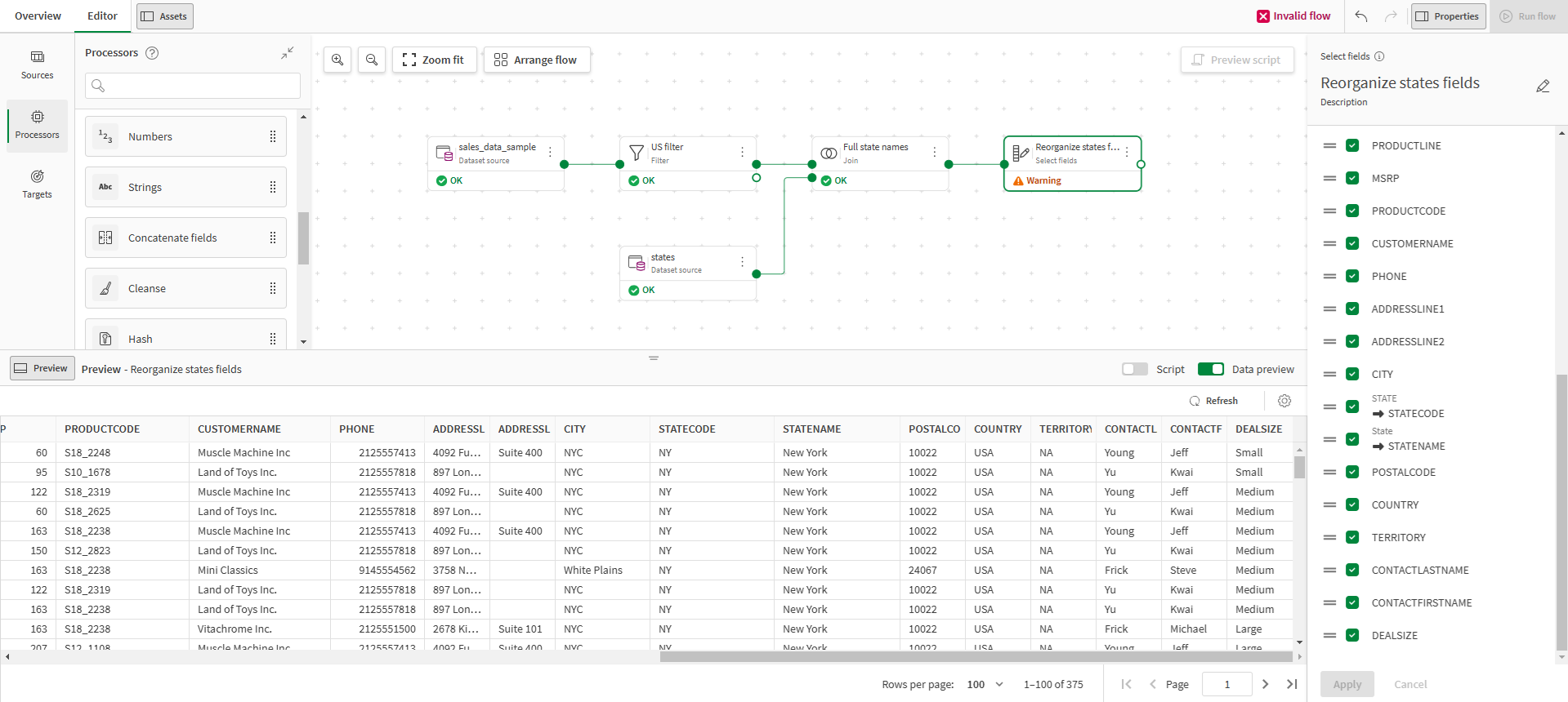 Select fields processor configuration