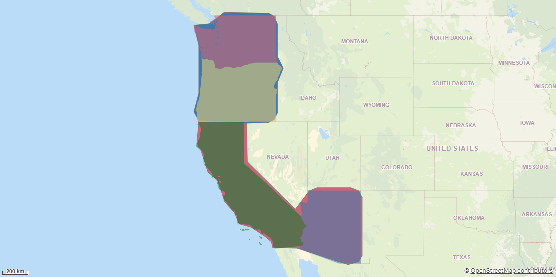 A map displaying various states dissolved into simplified areas.