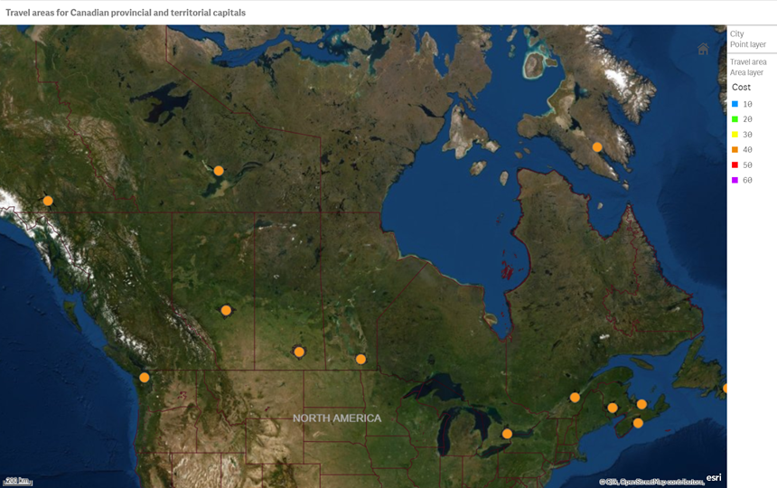 Example map displaying only highlight points for each Canadian capital