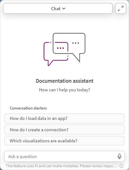 A collapsed assistant chat window, with 3 conversation starters.