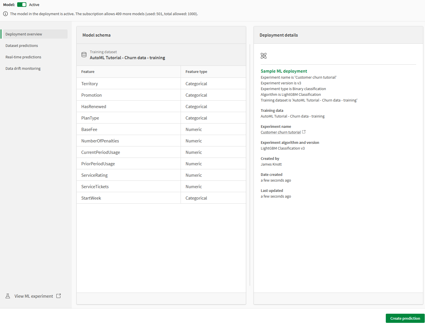 Model overview pane.