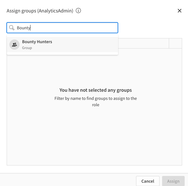 Assign groups dialog