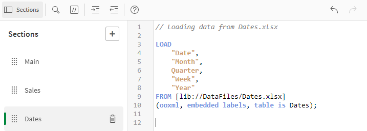 Load script in Dates tab.