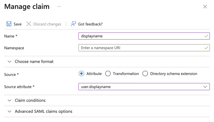 Claim settings pane.