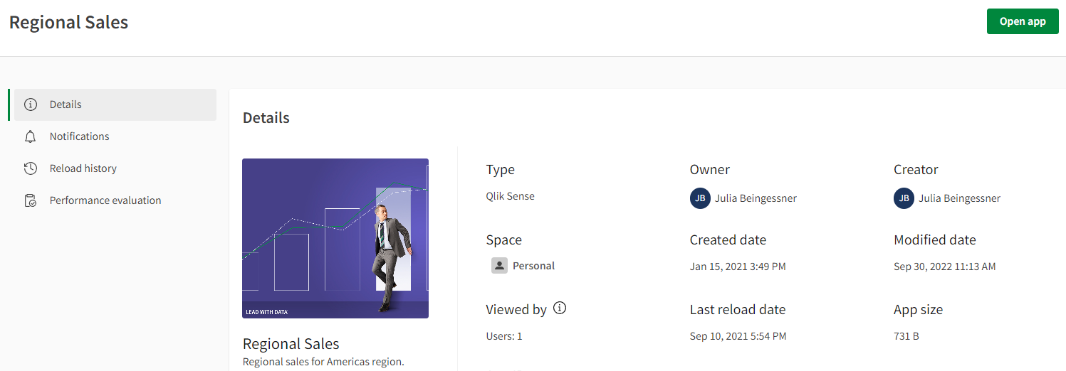 Details view displays Last reload datea and Modified date timestamps