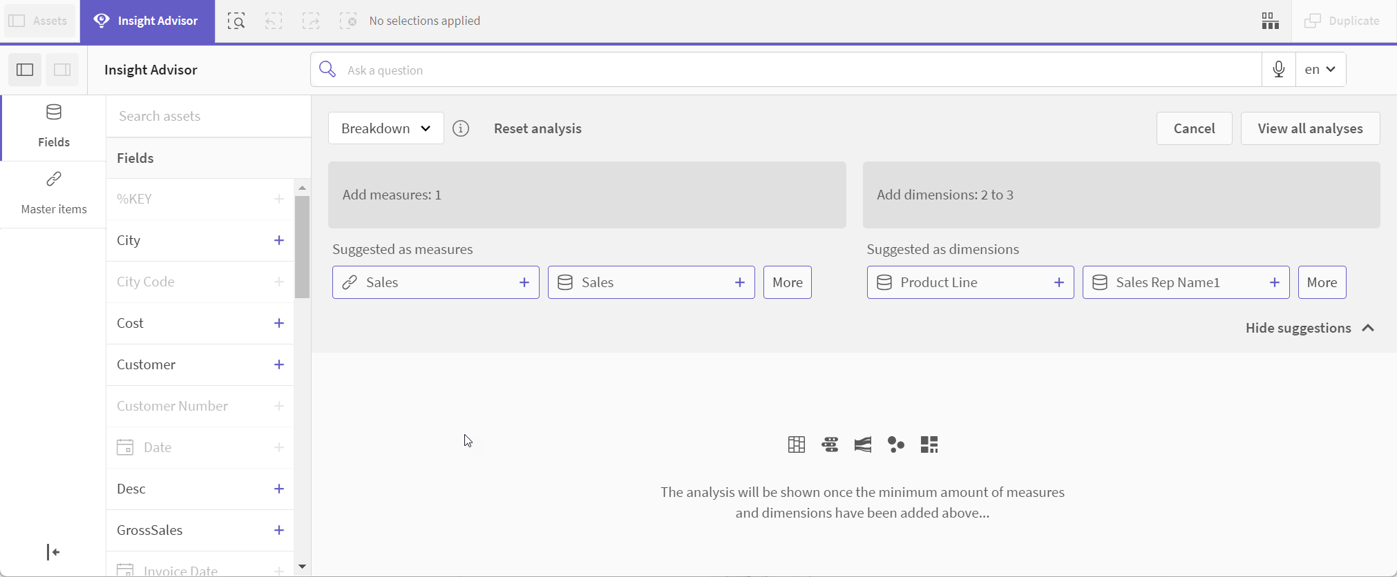 Building an analysis with the breakdown analysis type.