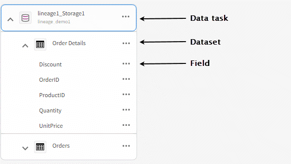 A node with asset, resource, table, and field levels