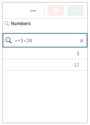 Numeric search for values matching a combination of numeric comparisons (in this case, greater than or equal to five, and less than 20. The numeric comparisons used are the 'less than' comparison' and 'greater than or equal to' comparison.